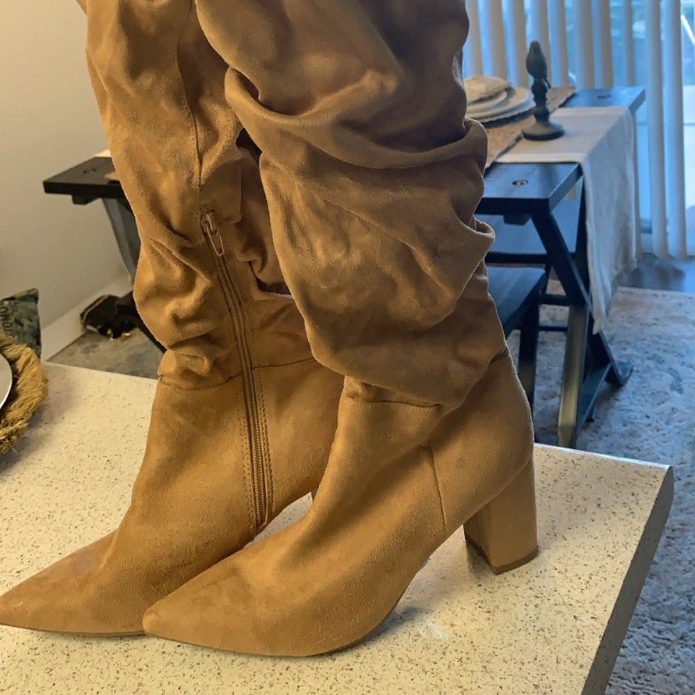 Shein High Heels Suede Camel Boots